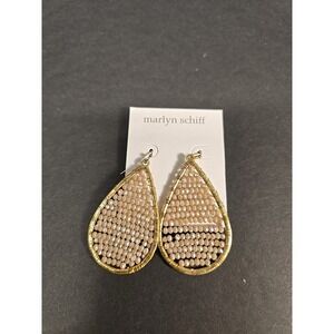 Marlyn Schiff Faceted Beaded Tear Dangle Earrings Gold Tone Beige Crystals New